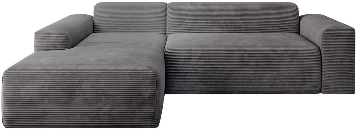 Juskys Sofa Vals Links mit PESO Stoff - L-Form Couch für Wohnzimmer - Ecksofa modern, bequem, klein - Eckcouch Sitzer - Cordsofa Dunkelgrau Bild 1