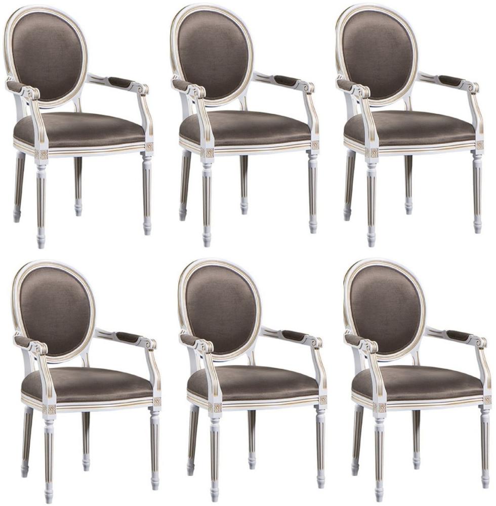 Casa Padrino Luxus Barock Esszimmer Set Weiß / Gold / Grau 59 x 43,5 x H. 98 cm - 6 Esszimmerstühle mit Armlehnen - Esszimmermöbel Bild 1