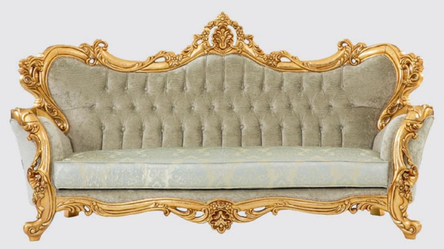 Casa Padrino Luxus Barock Sofa Grün / Gold 250 x 100 x H. 125 cm Bild 1