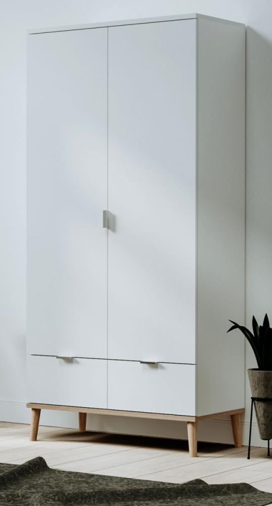 Kleiderschrank Lundby weiß und Eiche massiv 90 x 180 cm Bild 1