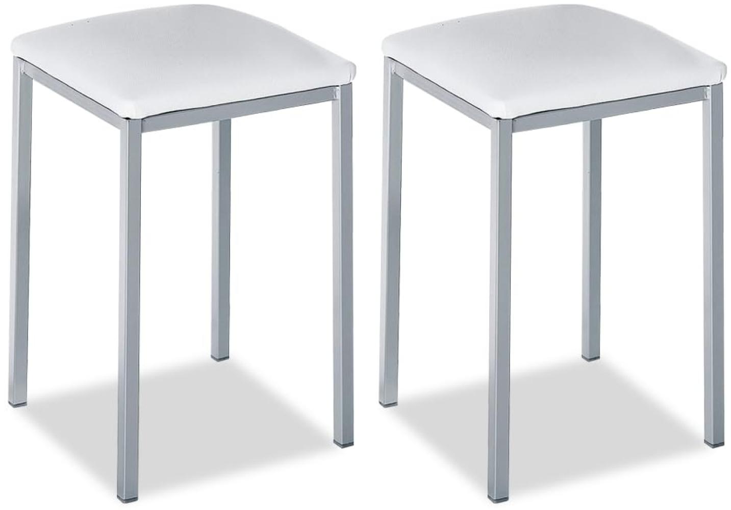 ASTIMESA - Gepolsterter Küchenhocker - Solide und Feste Struktur - Gestell Farbe Aluminium und Sitzfläche aus Kunstleder - Sitzfarbe: Weiß. Lieferumfang: 2 Stück, Maße: 35 x 35 x 45 cm Bild 1