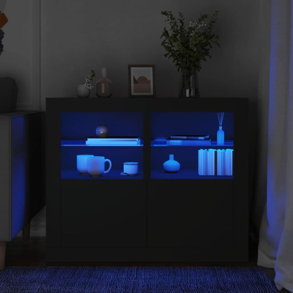 vidaXL Beistellschränke mit LED-Leuchten 2 Stk. Schwarz Holzwerkstoff Bild 1