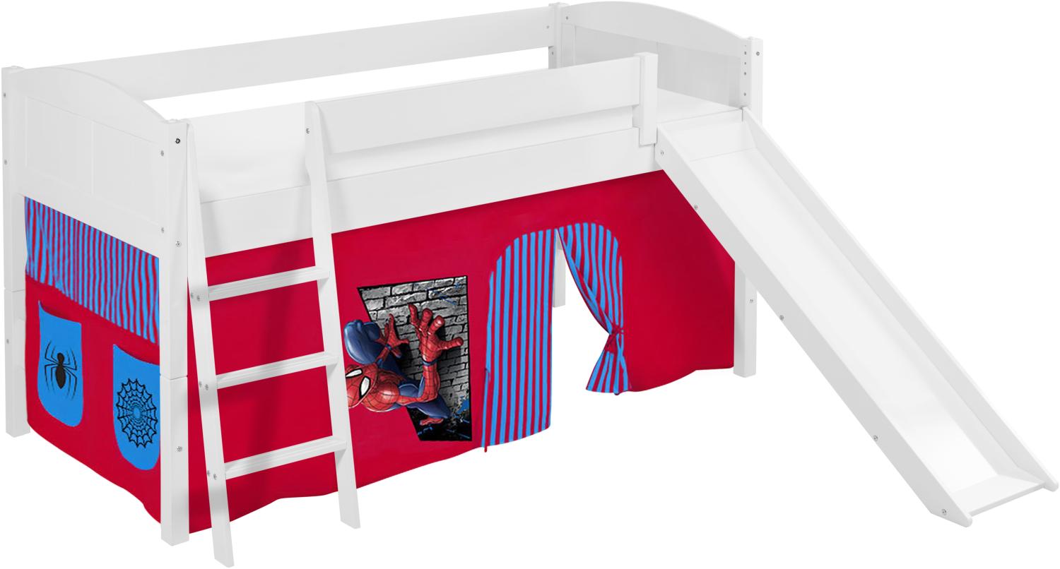 Lilokids 'Ida 4106' Spielbett 90 x 200 cm, Spiderman, Kiefer massiv, mit Rutsche und Vorhang Bild 1