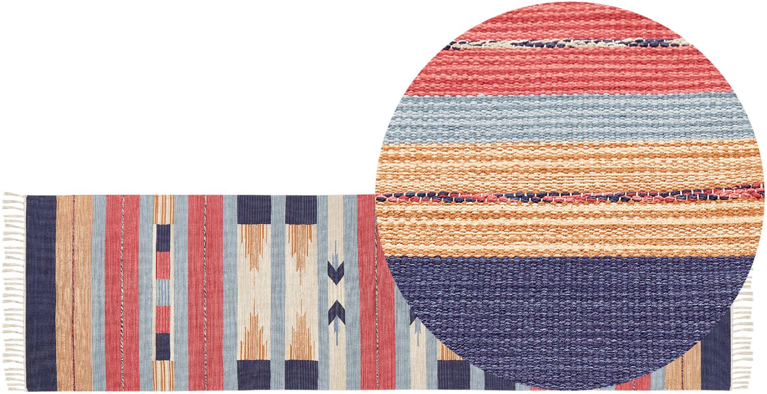 Kelim Teppich Baumwolle mehrfarbig 80 x 300 cm geometrisches Muster Kurzflor GANDZAK Bild 1