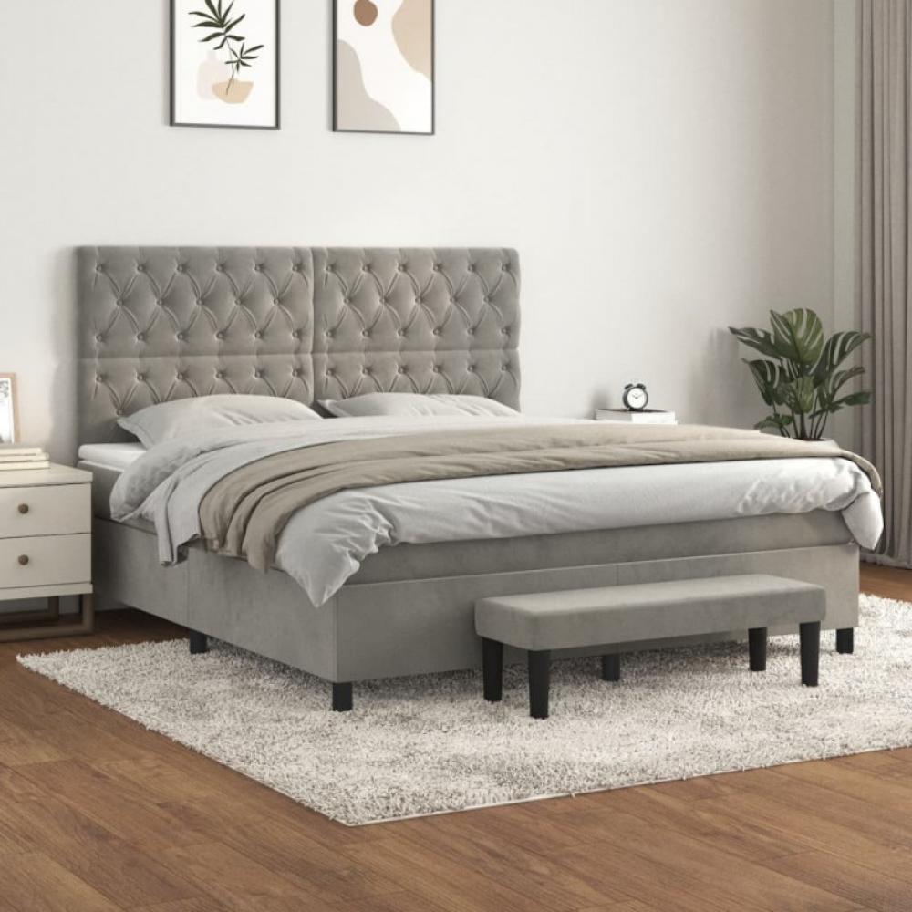 vidaXL Boxspringbett mit Matratze Hellgrau 160x200 cm Samt Bild 1