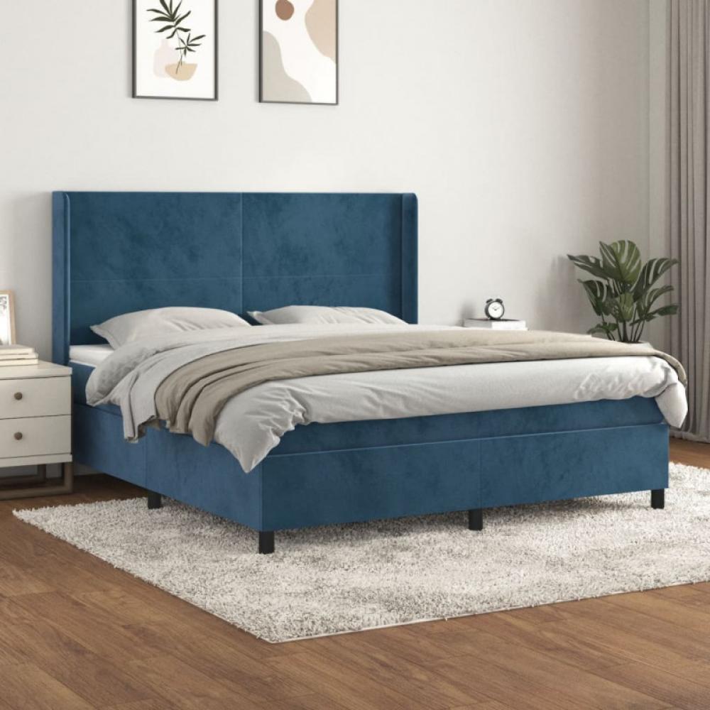 vidaXL Boxspringbett mit Matratze Dunkelblau 160x200 cm Samt Bild 1