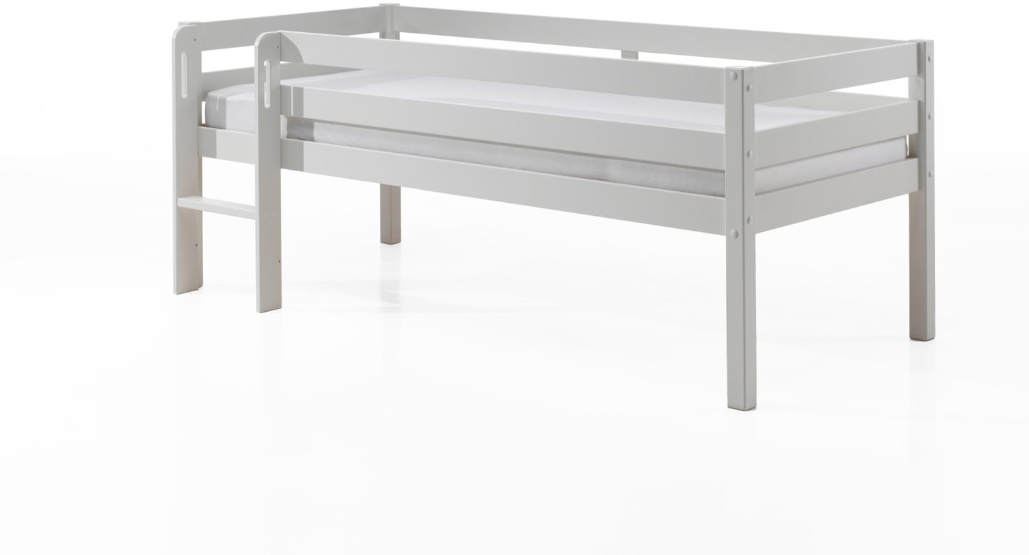Kojen-Spielbett mit Liegefläche 90 x 200 cm, inkl. Leiter und Rolllattenrost, Kiefer massiv weiß lackiert Bild 1