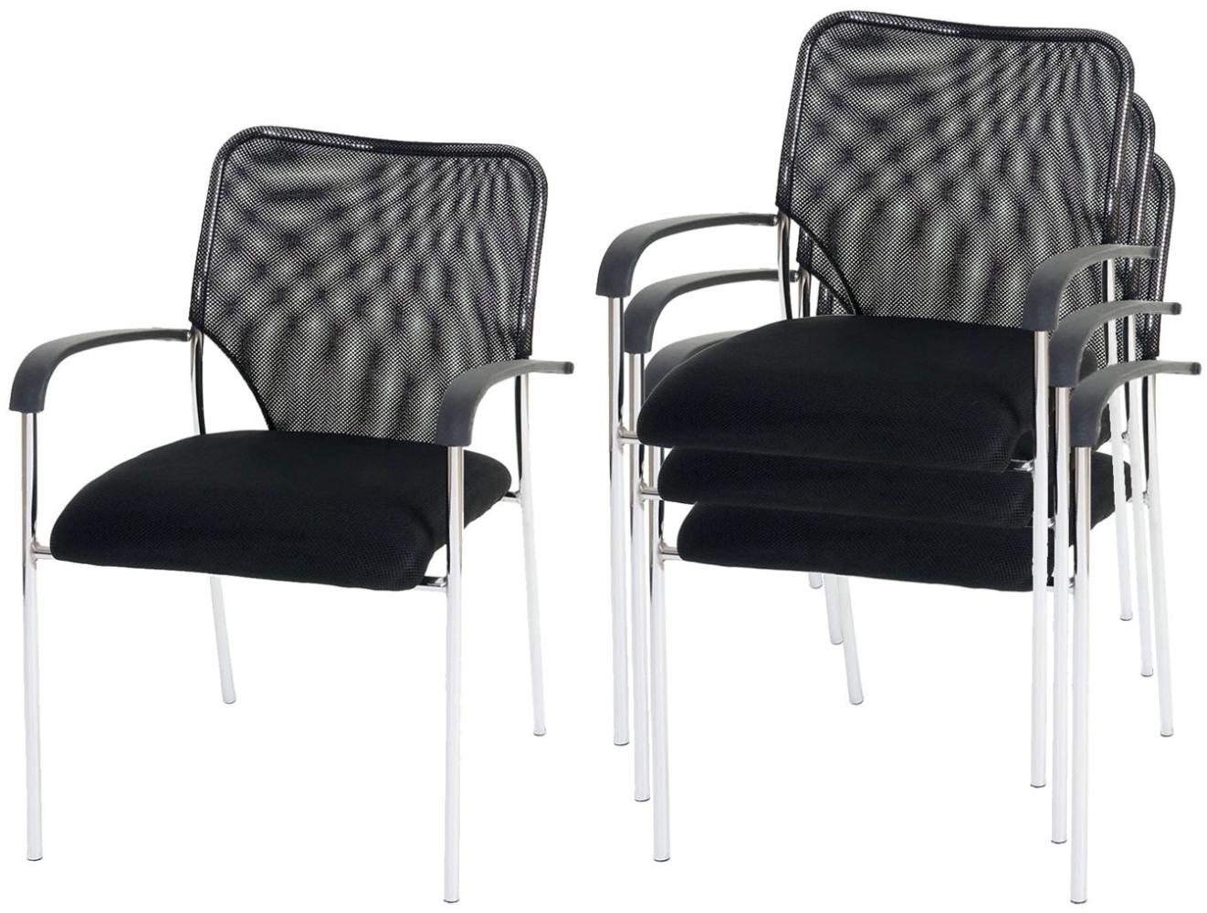 4er-Set Besucherstuhl Tulsa, Konferenzstuhl stapelbar, Stoff/Textil ~ Sitz schwarz, Rückenfläche schwarz Bild 1