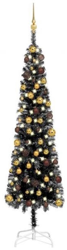 Weihnachtsbaum Schlank mit LEDs & Kugeln Schwarz 210 cm Bild 1