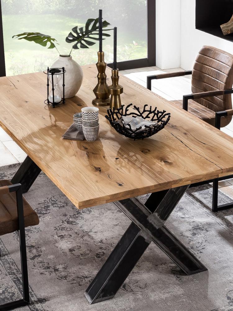 Sit Möbel Tische & Bänke Tisch 220x100 cm, Platte natur, X-Gestell Roheisen used look, klar lackiert Bild 1