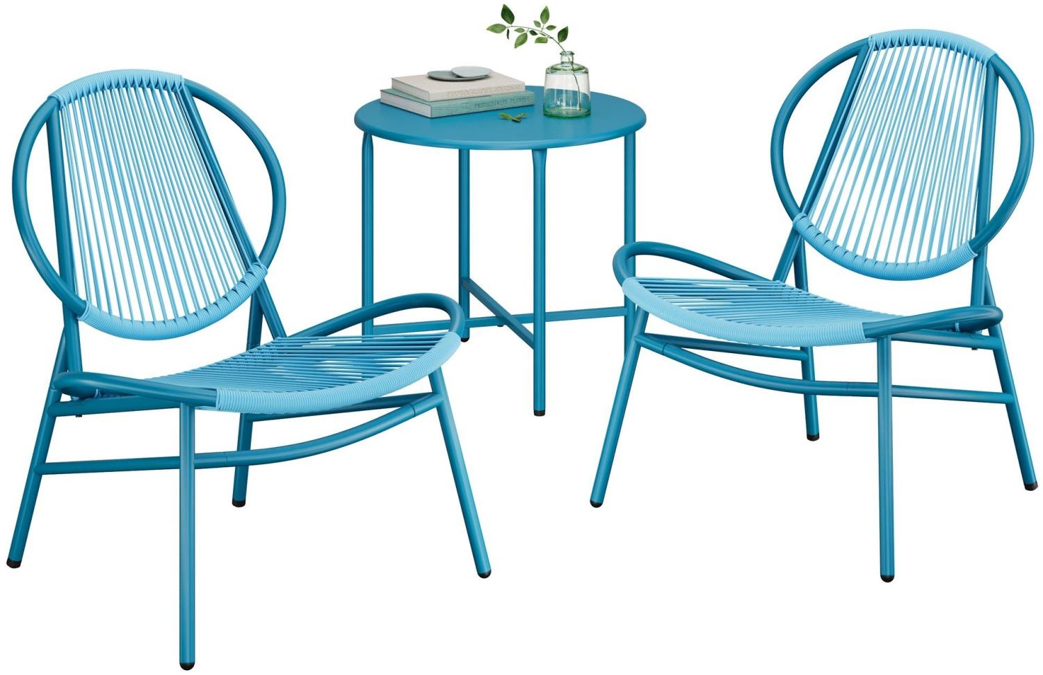 Balkonmöbel, 3er Set, Gartenmöbel-Set, aus PE-Polyrattan, Outdoor, mit Tisch, 2 Stühlen, für Terrasse, Garten, Balkon, seeblau Bild 1