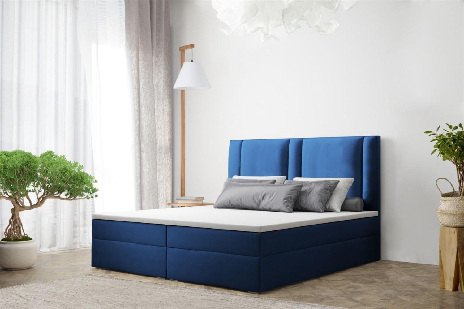 Boxspringbett Schlafzimmerbett CANDELA 140x200cm in Stoff Blau Bild 1