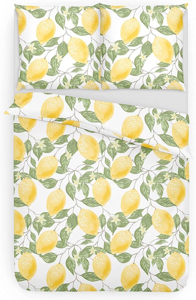 Träumschön Renforce‚ Bettwäsche Zitronen citrus in der Standartgröße 135 x 200 cm mit einem 80 x 80 cm Kissenbezug Bild 1
