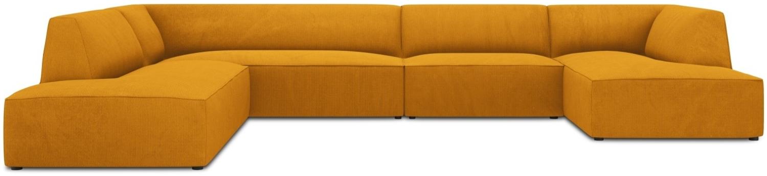 Micadoni 7-Sitzer Panorama Ecke links Sofa Ruby | Bezug Yellow | Beinfarbe Black Plastic Bild 1