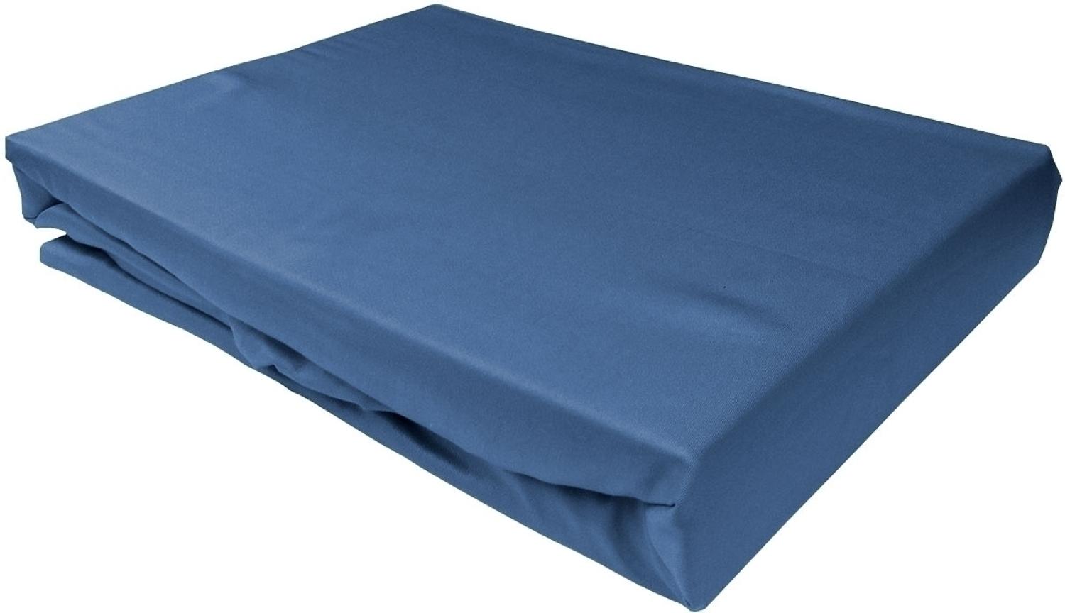 Bettwaesche-mit-Stil Mako-Satin Spannbettlaken Jeans Blau 90x200cm Höhe 31-40cm Bild 1