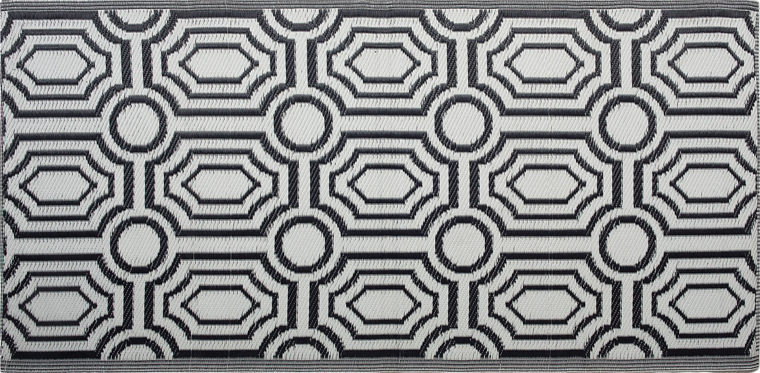Outdoor Teppich schwarz 90 x 180 cm geometrisches Muster zweiseitig Kurzflor BIDAR Bild 1