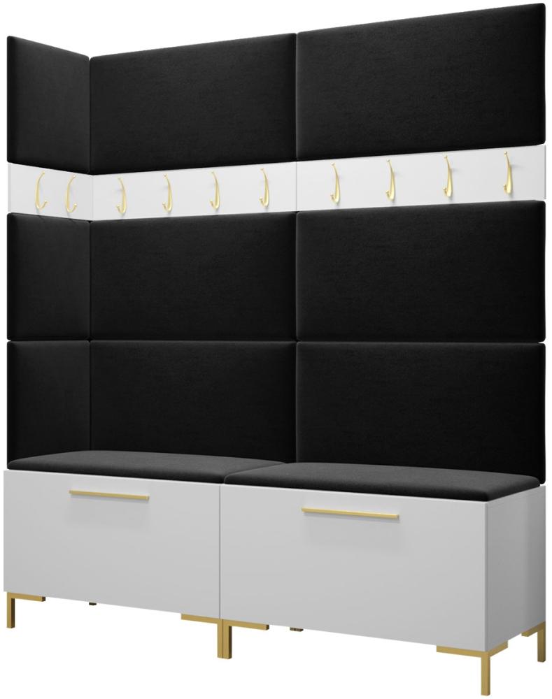 Garderoben-Set Zinetto V mit 8 Stück Gepolstertes Wandpaneel Pag 84x42 und 3 Stück 42x42 (Weiß + Gold, Manila 18) Bild 1