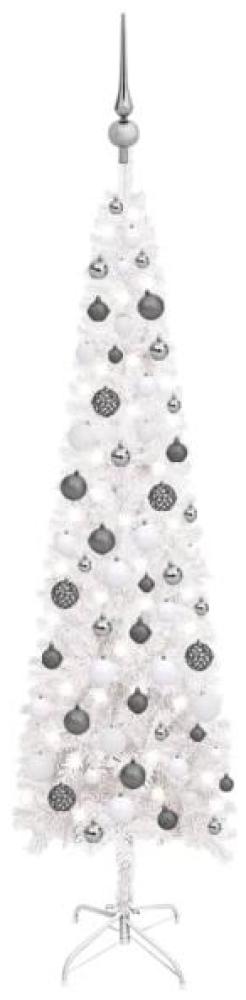 vidaXL Schlanker Weihnachtsbaum mit LEDs & Kugeln Weiß 150 cm, Mit Beleuchtung [3078102] Bild 1