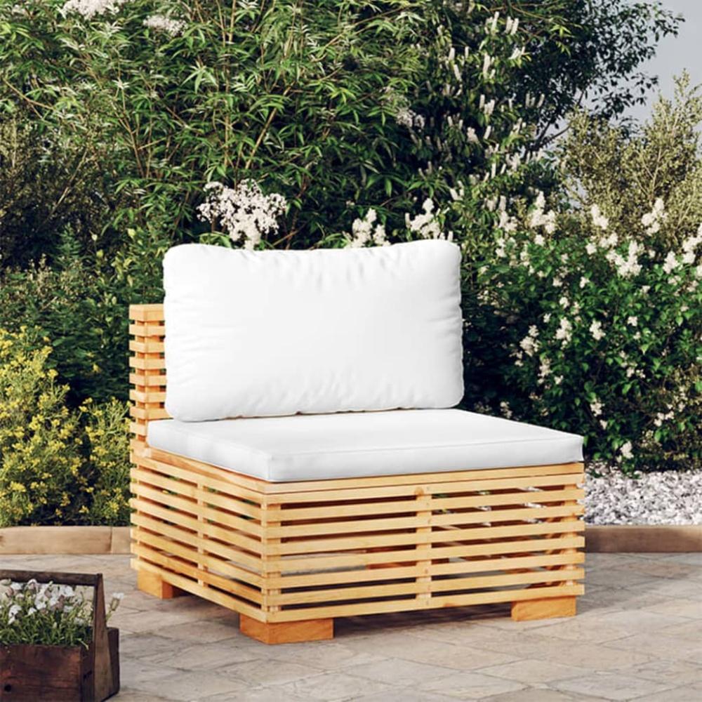 vidaXL Garten-Mittelsofa mit Creme Kissen Massivholz Teak Bild 1