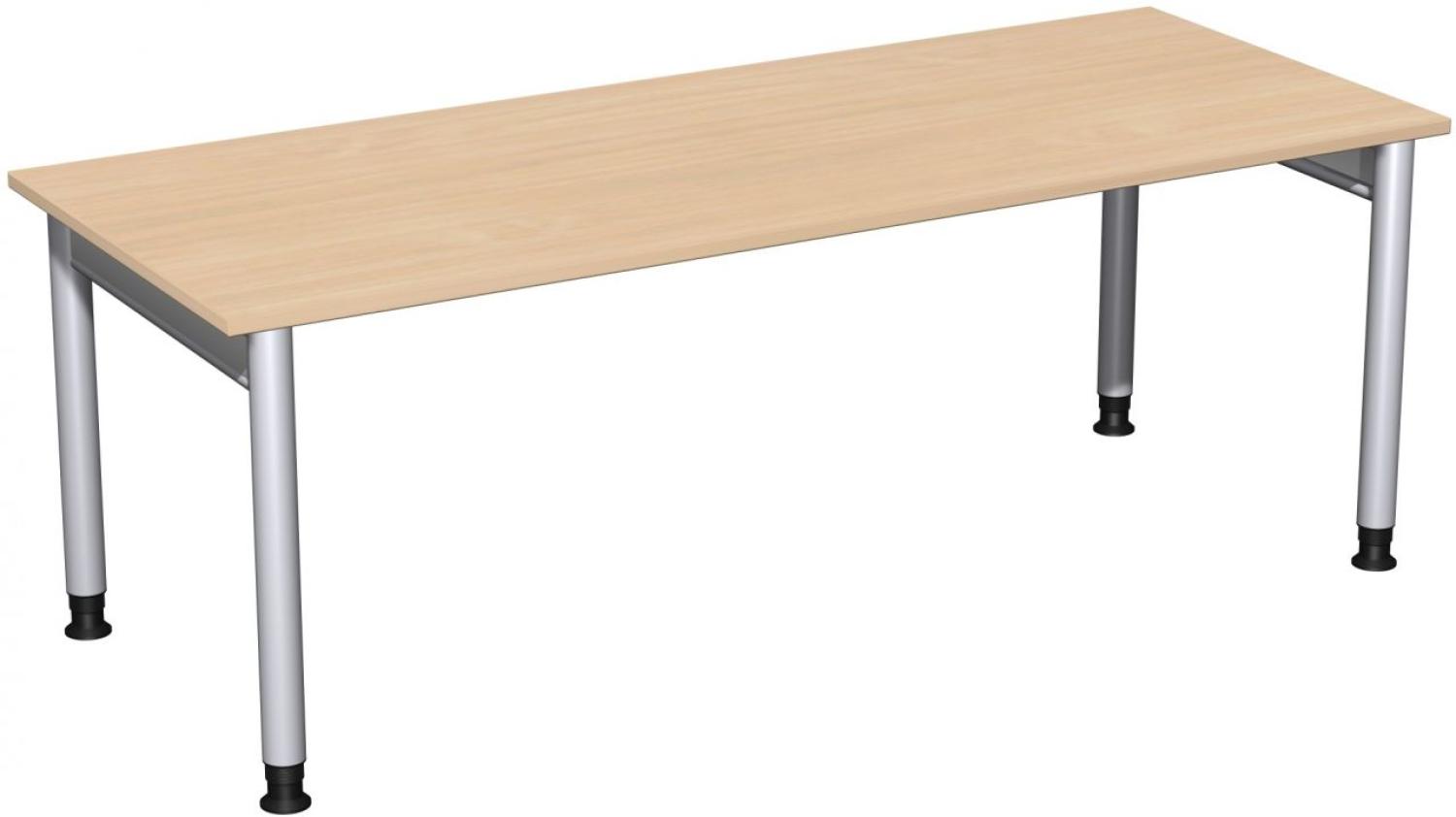 Schreibtisch '4 Fuß Pro' höhenverstellbar, 200x80cm, Buche / Silber Bild 1