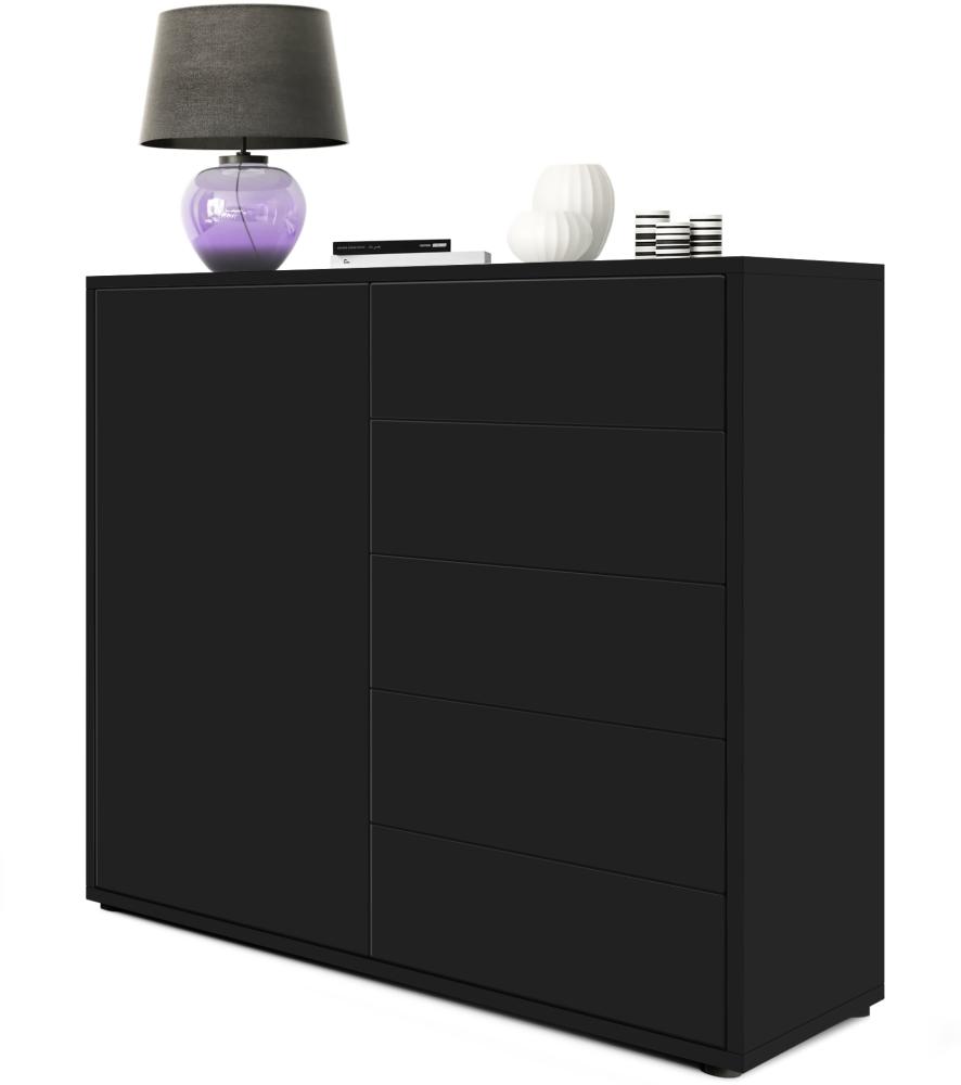 Vladon Sideboard Ben V2, Kommode mit 1 Tür und 5 Schubladen, Schwarz matt/Schwarz matt (79 x 74 x 36 cm) Bild 1