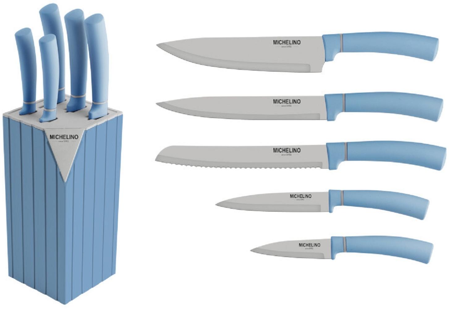 Michelino 6-tlg. Messerblock Serie Alythia Klingen Küchenmesser Kochmesser Messer Blau Bild 1