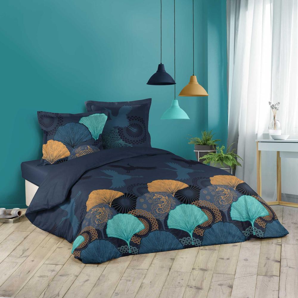 3tlg. Wende Bettwäsche 240x220 Baumwolle Übergröße Bettdecke Bettbezug blau Bild 1