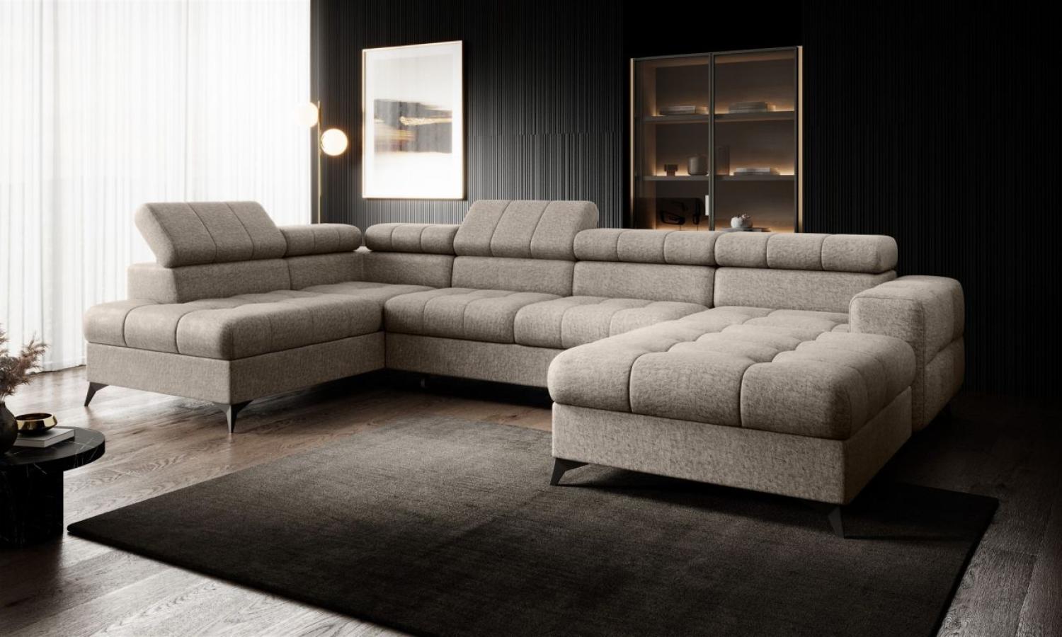 Wohnlandschaft U-Form Schlafsofa SPARKS Stoff Infinity Beige Ottomane Rechts Bild 1