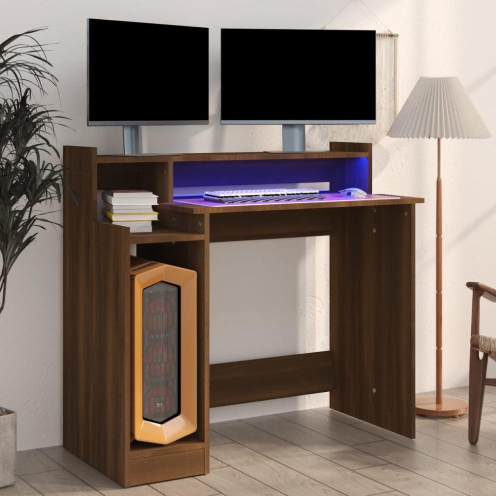 Schreibtisch mit LEDs Braun Eiche-Optik 97x45x90 Holzwerkstoff Bild 1