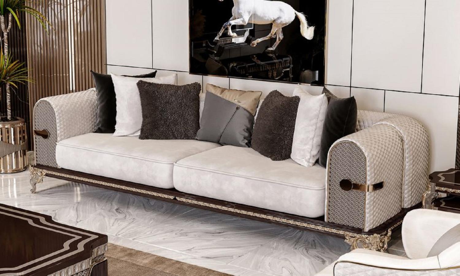 Casa Padrino Luxus Barock Sofa Creme / Grau / Dunkelbraun / Gold Bild 1