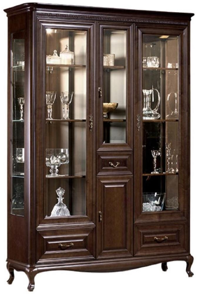 Casa Padrino Luxus Jugendstil Vitrinenschrank Dunkelbraun 149,5 x 46,1 x H. 206,6 cm - Beleuchteter Wohnzimmerschrank mit 4 Türen und 4 Schubladen - Wohnzimmermöbel Bild 1