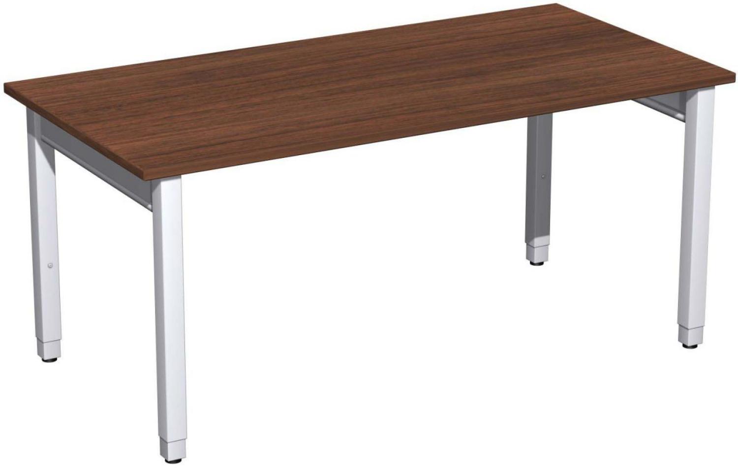 Schreibtisch '4 Fuß Pro Quadrat' höhenverstellbar, 160x80x68-86cm, Nussbaum / Silber Bild 1