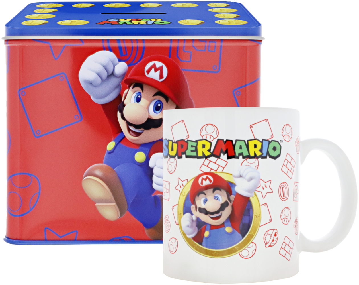 Nintendo Super Mario Tasse Cup Becher mit Spardose Münzbox 9 x 13 x 11cm Bild 1