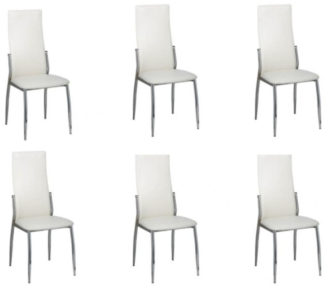 Sets Esszimmerstühle Chrom Stuhlbeine, Kunstleder, 6 Stühle Weiß Bild 1