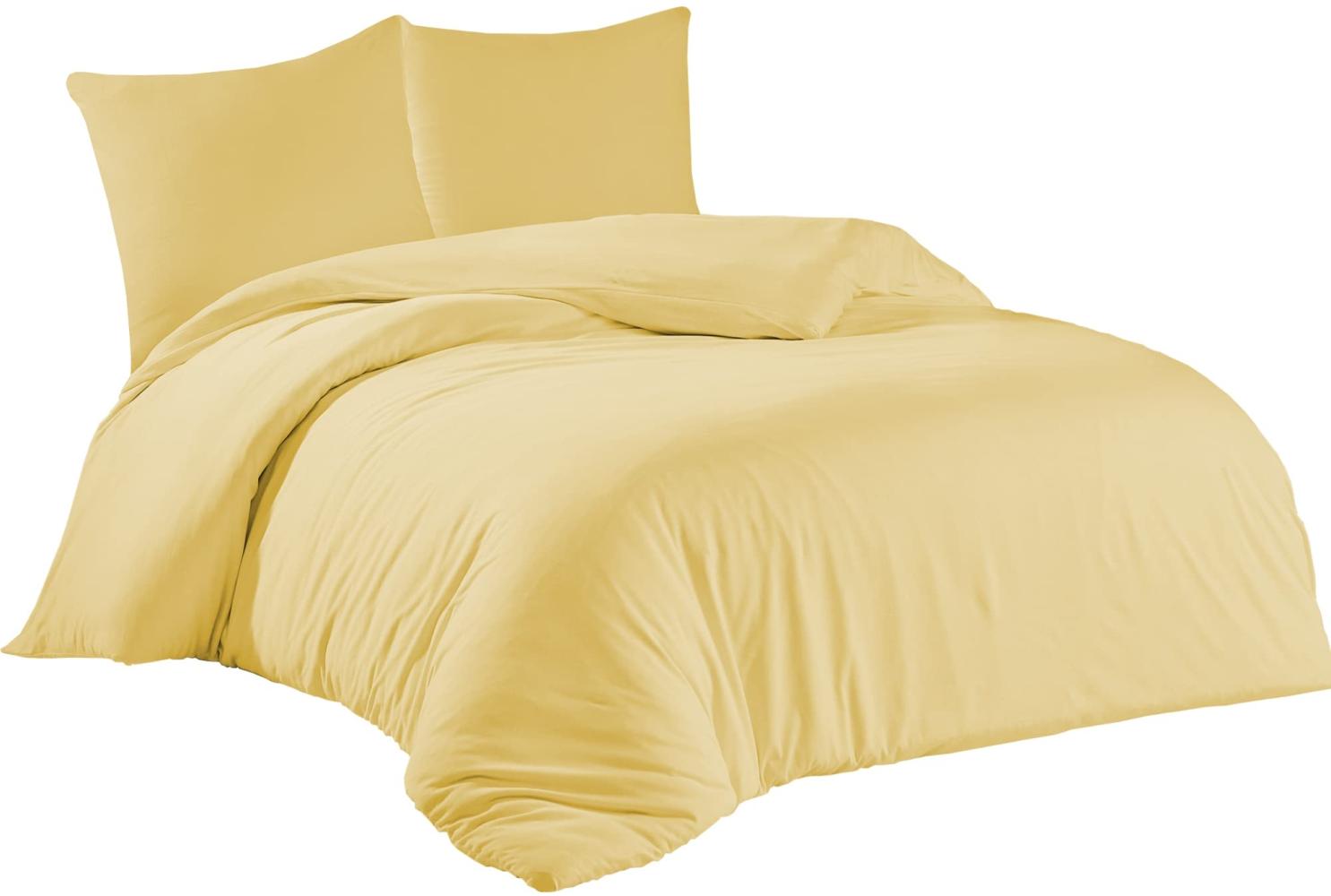 livessa Bettwäsche 200x220 3teilig Baumwolle - Bettwäsche mit Reißverschluss: Bettbezug 200x220 cm + 2er Set Kissenbezug 80x80 cm, Oeko-Tex Zertifiziert, aus%100 Baumwolle Jersey (140 g/qm), Gelb Bild 1