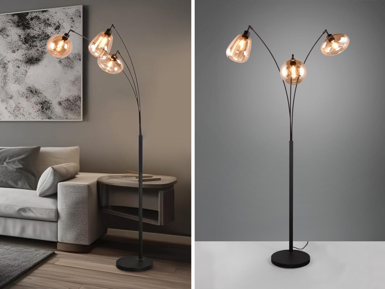 Große LED Stehleuchte mit 3 Glas Lampenschirmen amberfarbig, H: 200cm Bild 1