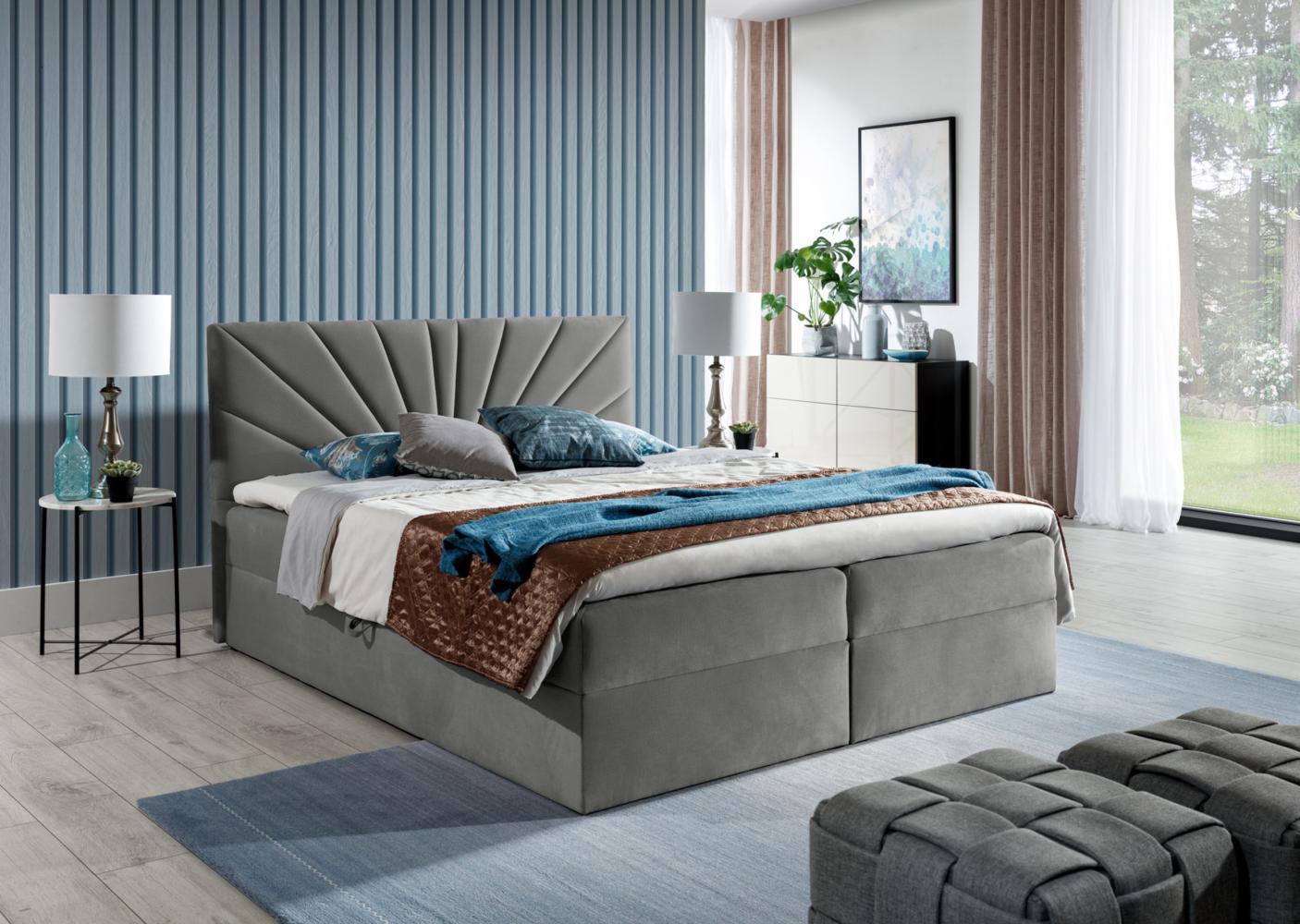 Stylefy 'Zenturio' Boxspringbett, Velours Royal Velvet Grau 160 x 200 cm Bild 1