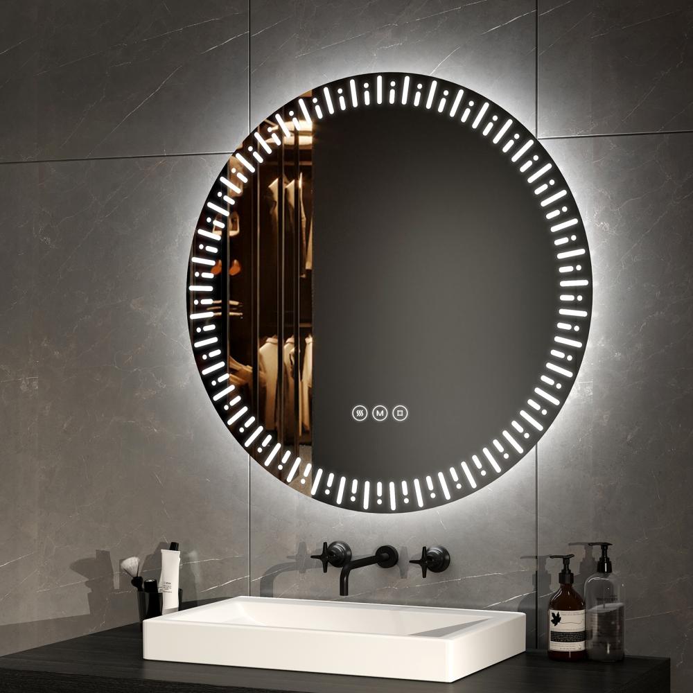 EMKE Badspiegel mit Beleuchtung 70 cm mit Beschlagfrei, Dimmbar 3 Lichtfarbe Touchschalter IP44 Bild 1