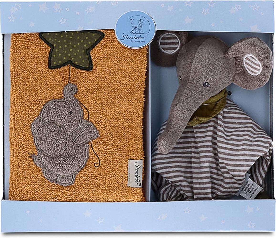 Sterntaler Baby Unisex Geschenk Set Baby Geschenk-Set Elefant, Schmusetuch & Kinderhandtuch - Baby Geschenk, Geschenkset Baby - grau Bild 1