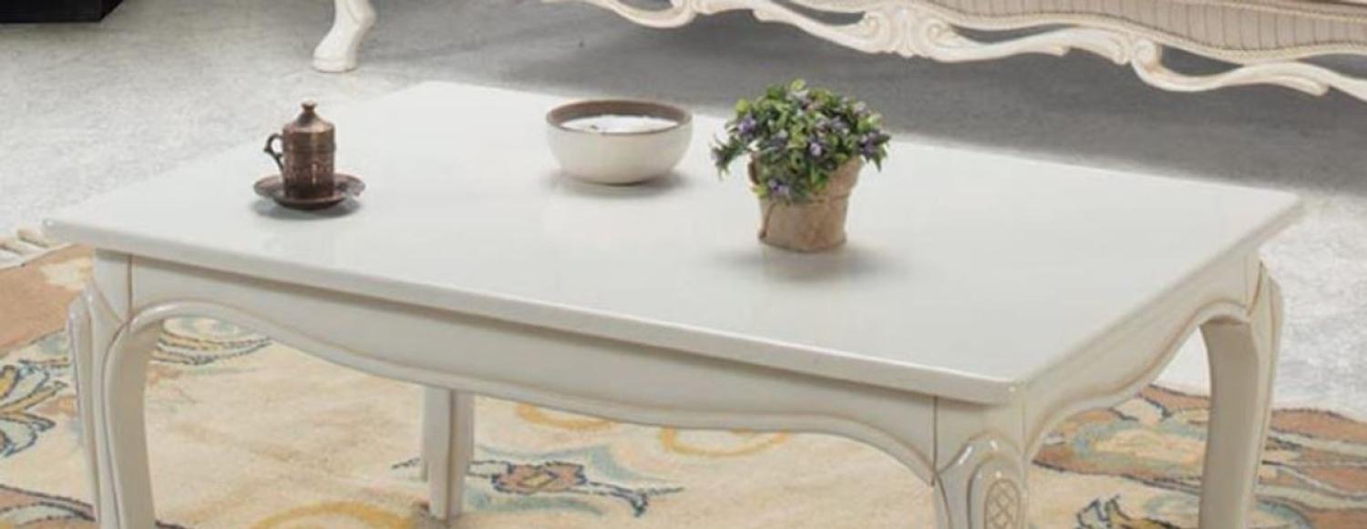 Casa Padrino Luxus Barock Massivholz Couchtisch Weiß / Beige 125 x 50 x H. 55 cm - Wohnzimmertisch im Barockstil Bild 1