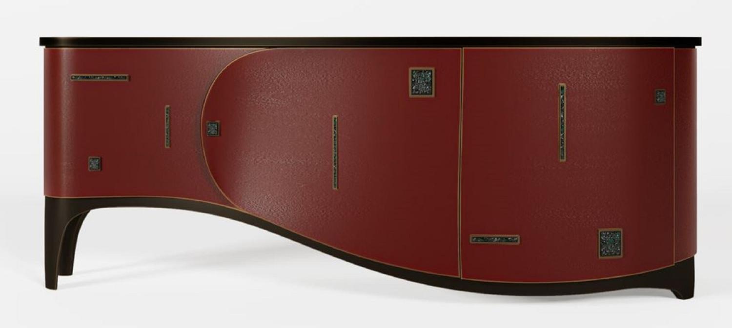 Casa Padrino Luxus Art Deco Sideboard Rot / Schwarz / Messing 195 x 55 x H. 75 cm - Edler Massivholz Schrank - Art Deco Möbel - Hotel Möbel - Luxus Möbel Bild 1