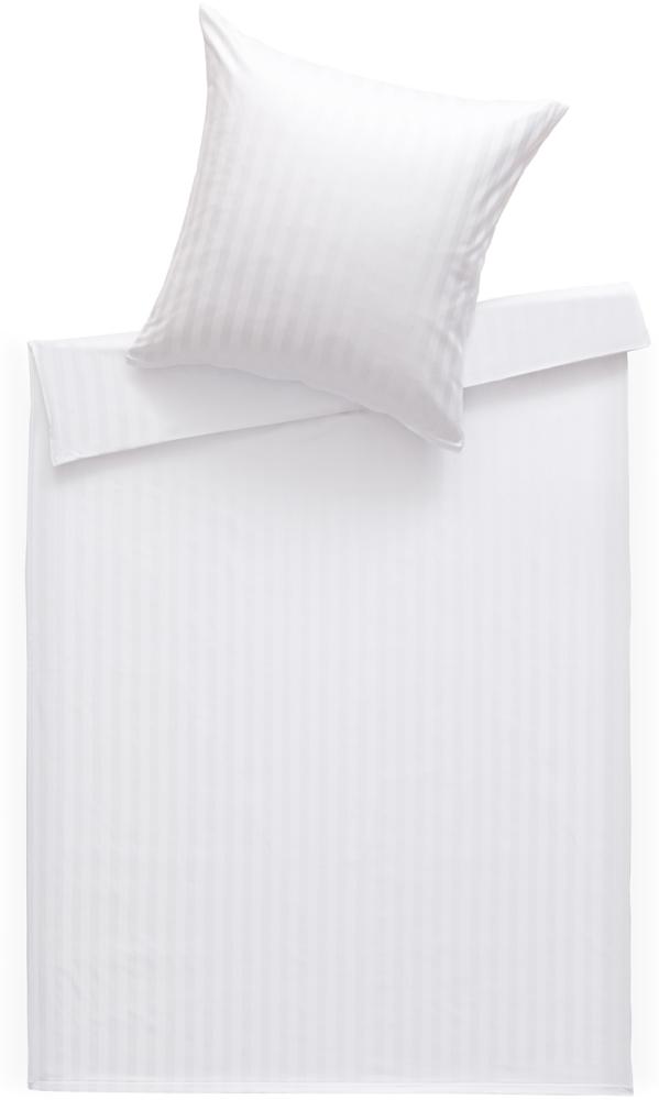 Bettwaesche-mit-Stil Mako Satin Damast Bettwäsche Stripes 20mm weiß Garnitur 135x200cm Bild 1