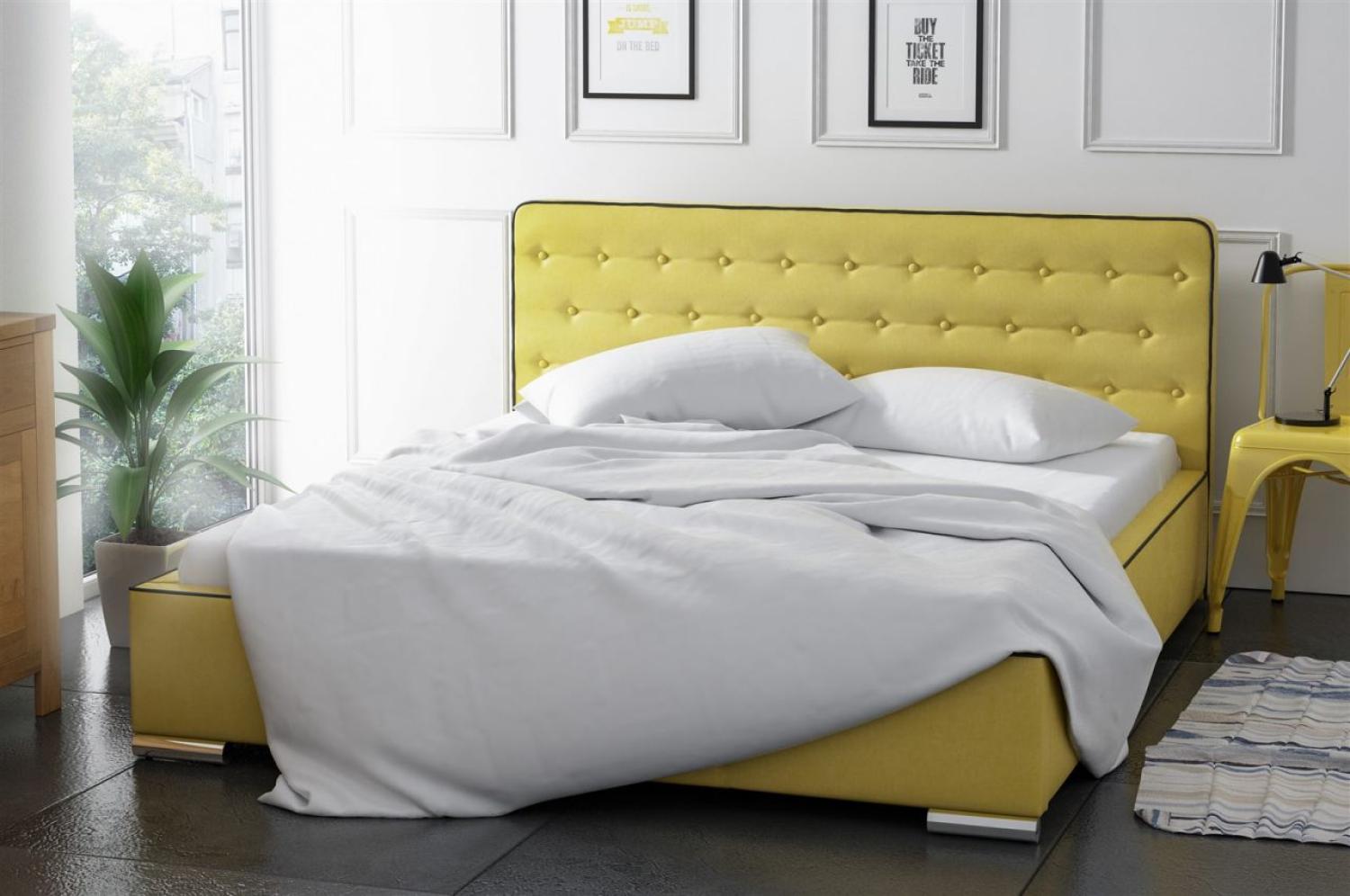 Polsterbett Bett Doppelbett FENJA Polyesterstoff Ockergelb 160x200cm Bild 1