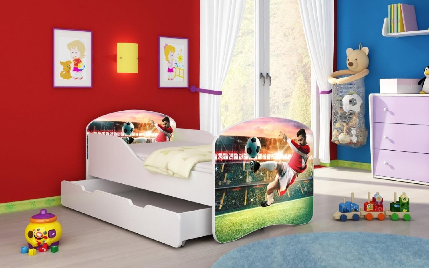 Kinderbett Luna mit Stauraum und verschiedenen Motiven 140x70 Football Bild 1
