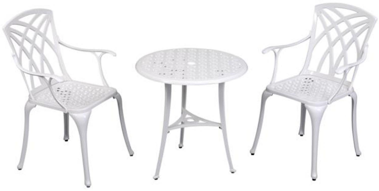 Inko Bistro-Set Chester Alu-Guss Tisch Ø 66 cm Stühle mit Armlehnen 2 versch Farben weiß Bild 1
