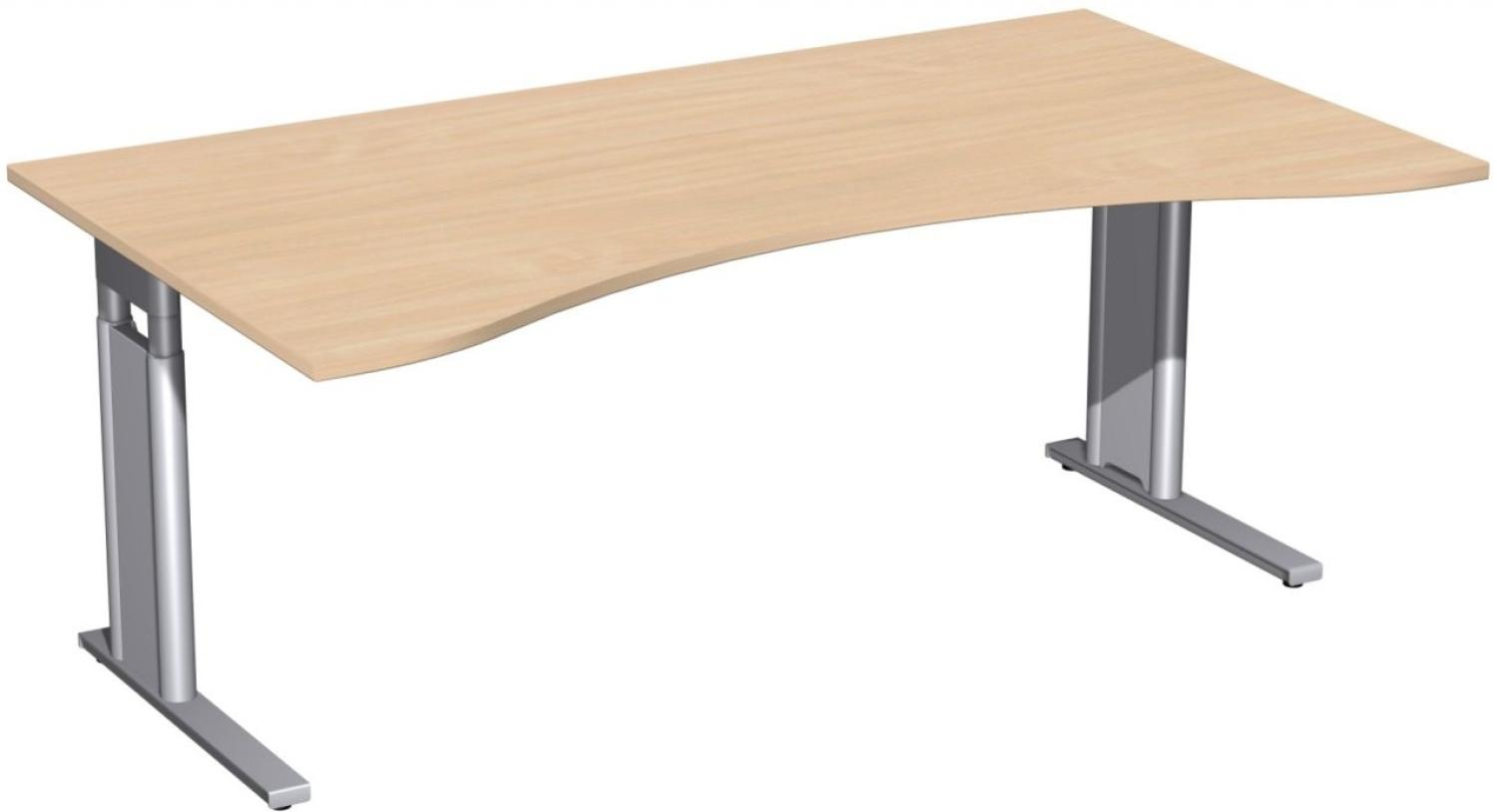 Schreibtisch 'C Fuß Pro' Ergonomieform, höhenverstellbar, 180x100cm, Buche / Silber Bild 1