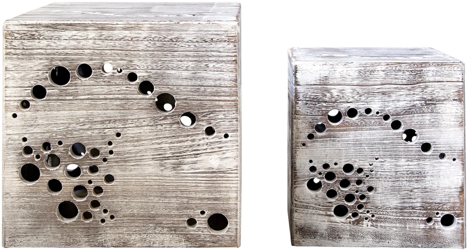 Hocker Beistelltisch 2er set Holz Würfel Nachttisch grau Cube Couchtisch Bild 1