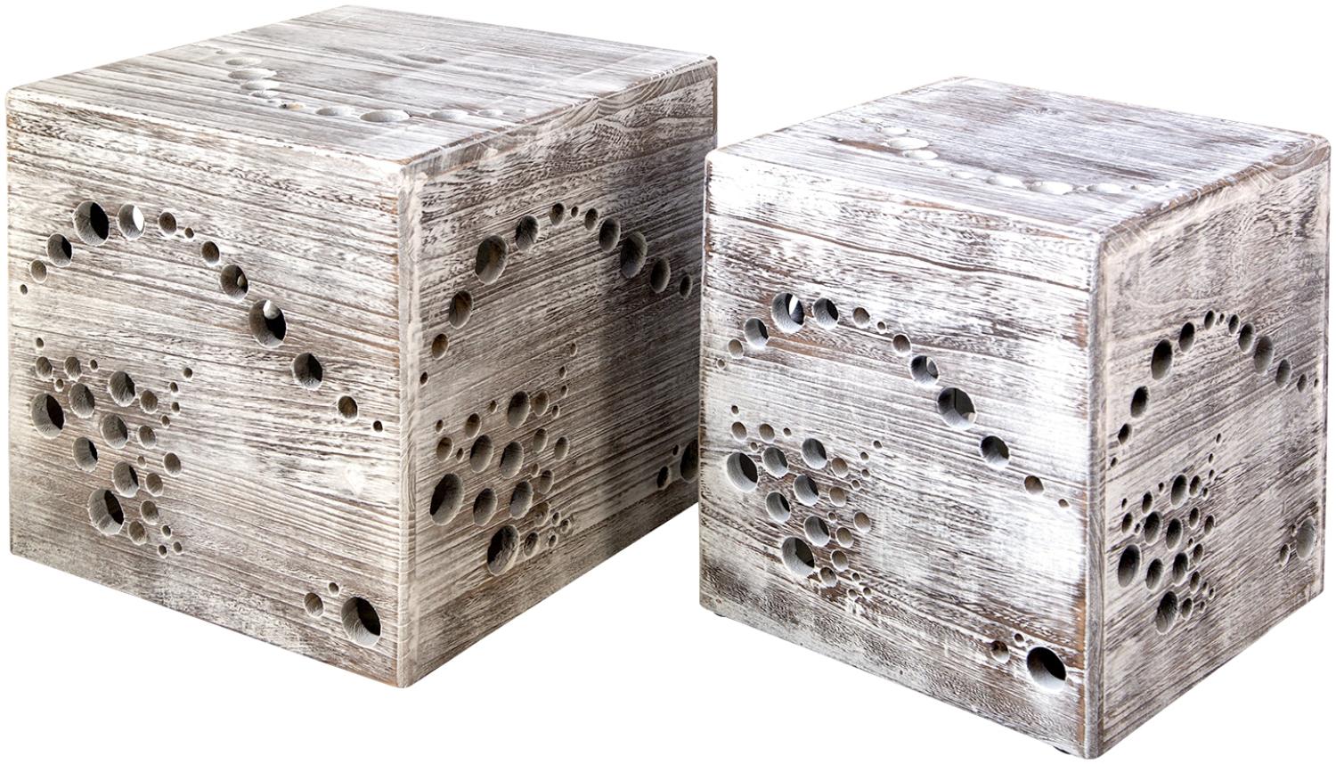 Hocker Beistelltisch 2er set Holz Würfel Nachttisch grau Cube Couchtisch Bild 1