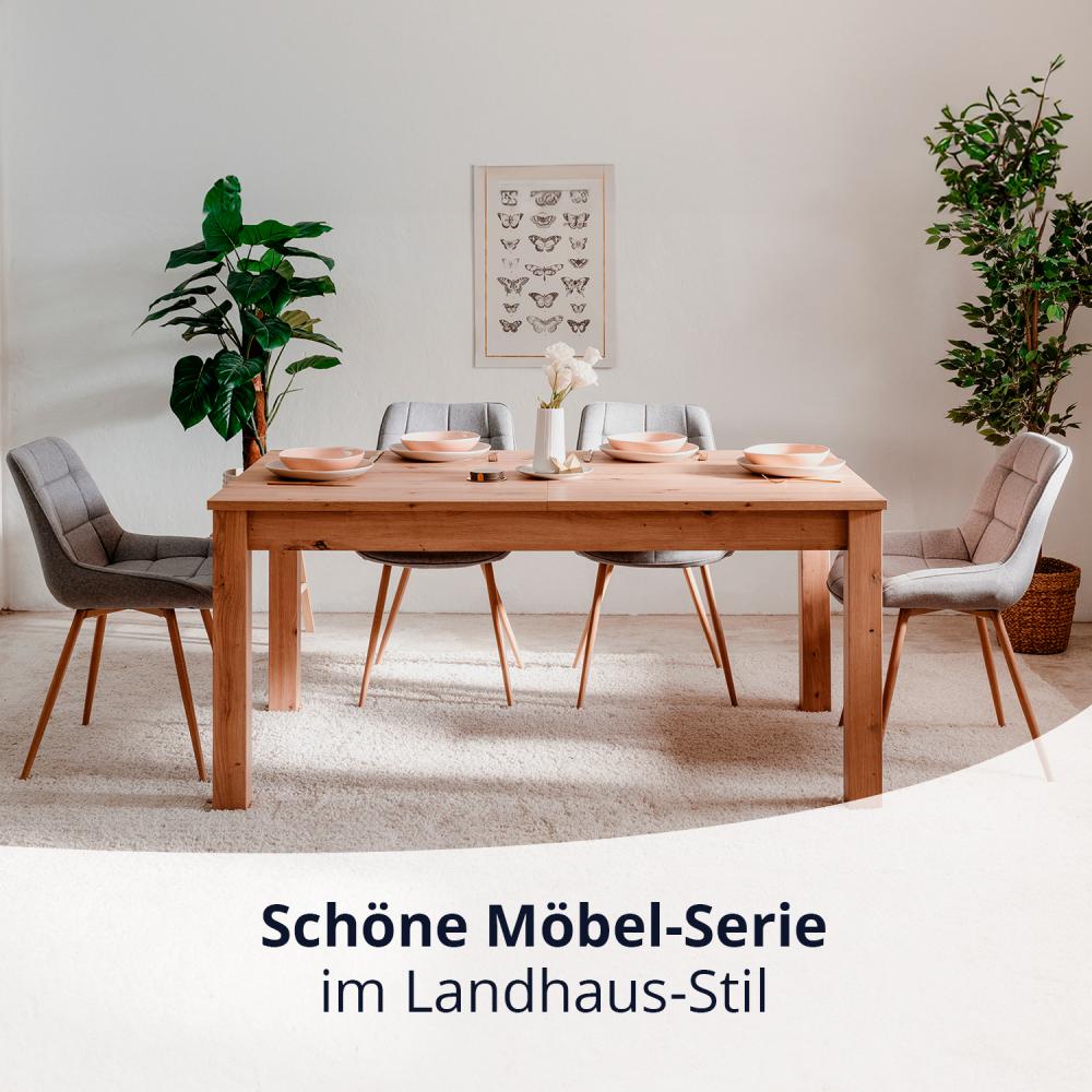 KHG Esstisch ausziehbar Eiche 6-8 Personen Landhaus, Küchen-Tisch aus Holzoptik Asteiche foliert, 100kg belastbar, 160-215 x 75 x 90 cm (B/H/T) Bild 1