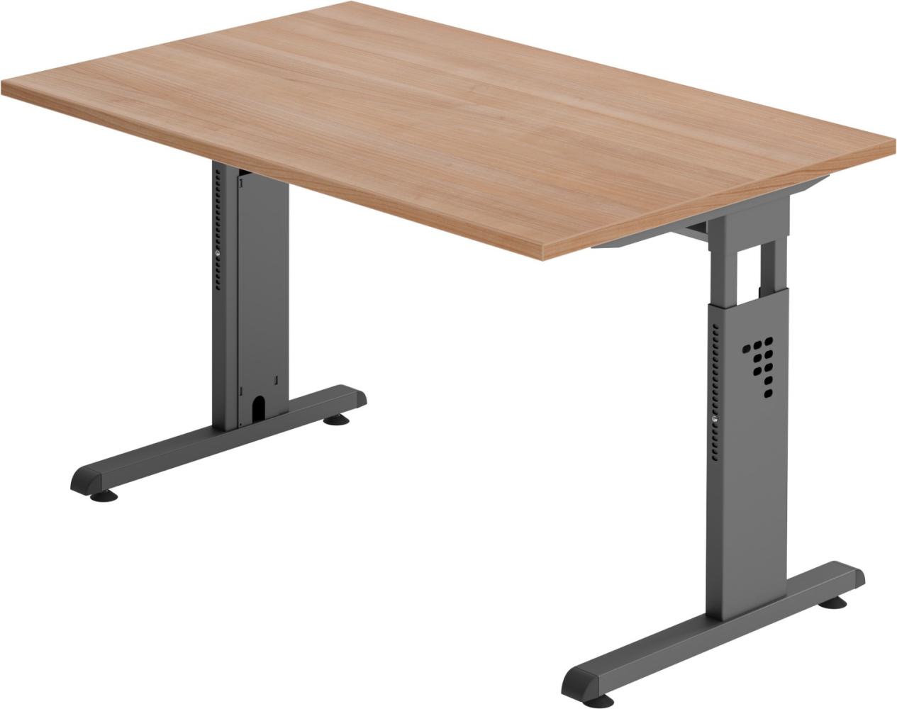 bümö® Schreibtisch O-Serie höhenverstellbar, Tischplatte 120 x 80 cm in Nussbaum, Gestell in graphit Bild 1